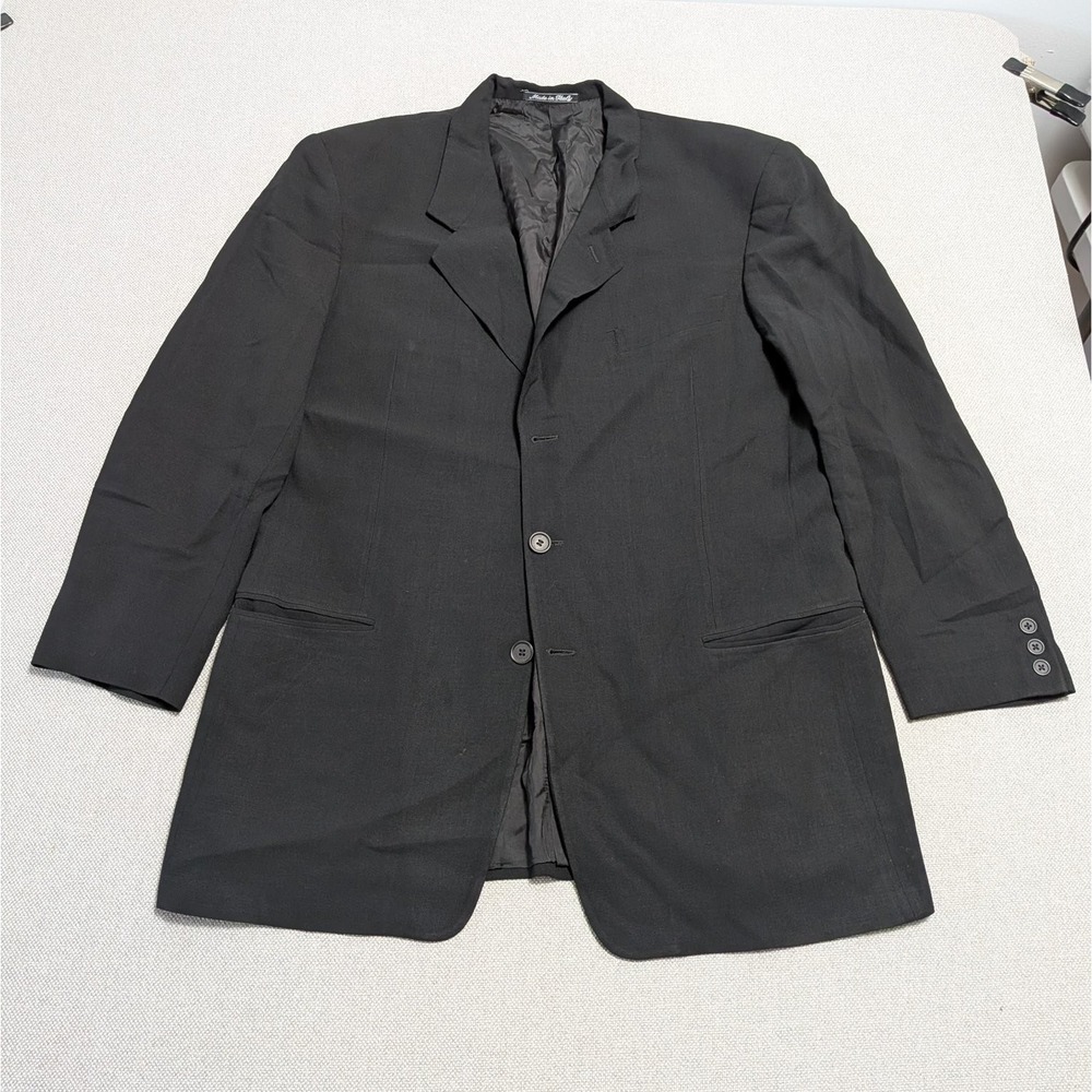 Giorgio Armani Men's Black 44L Suit Jacket Pure Virgin Wool Notch Italian Prom
